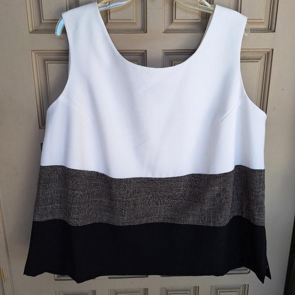 Perceptions Plus Sz22W Suit Blouse Color Block Side Zip Sleeveless Quality Item - Picture 4 of 10